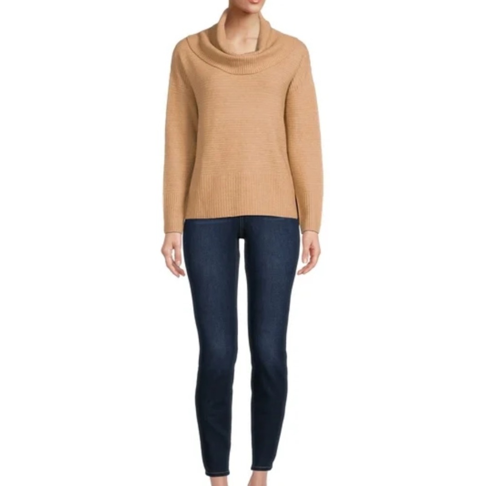 Time and Tru Women's Tan Long Sleeve Cowl Neck Sweater - Picture 5 of 9